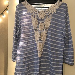 Blue striped shirt with lace design